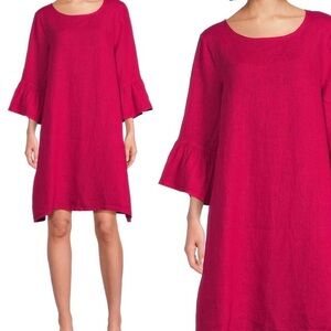 Bryn Walker Vibrant Pink linen Ruffle Sleeve Dress